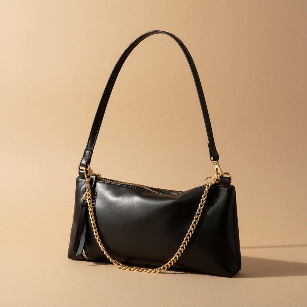 Noir Luxe Shoulder Bag - Black
