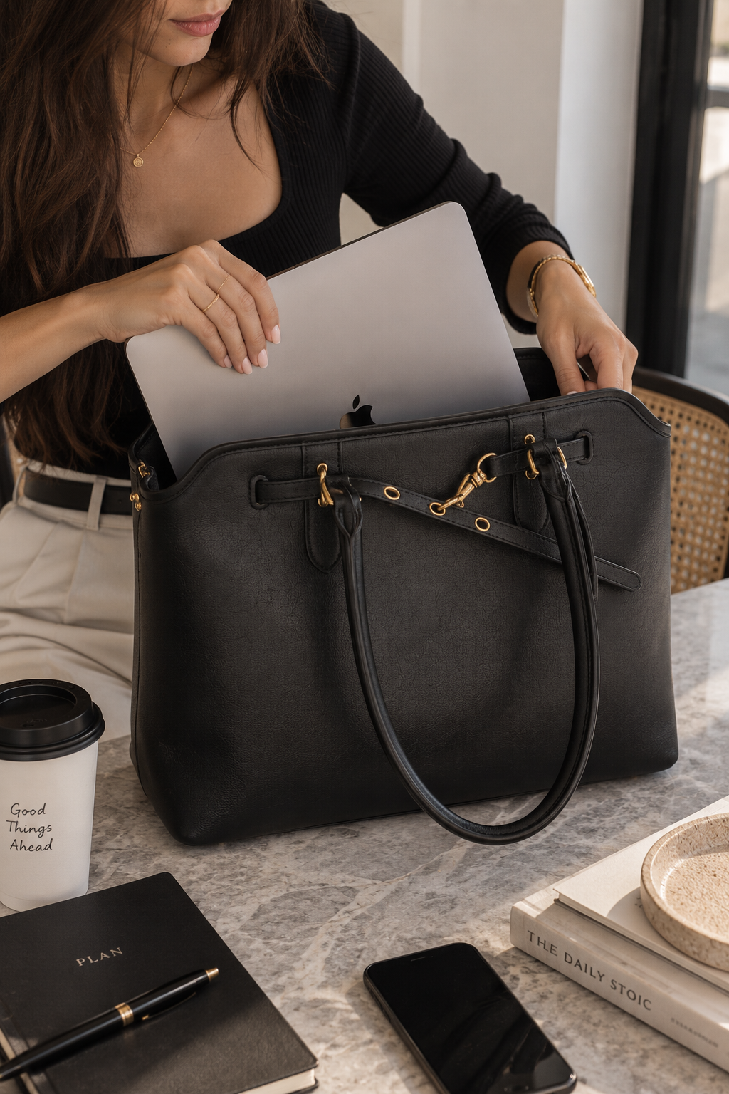 Auri Structured Work Tote – Laptop Bag Black