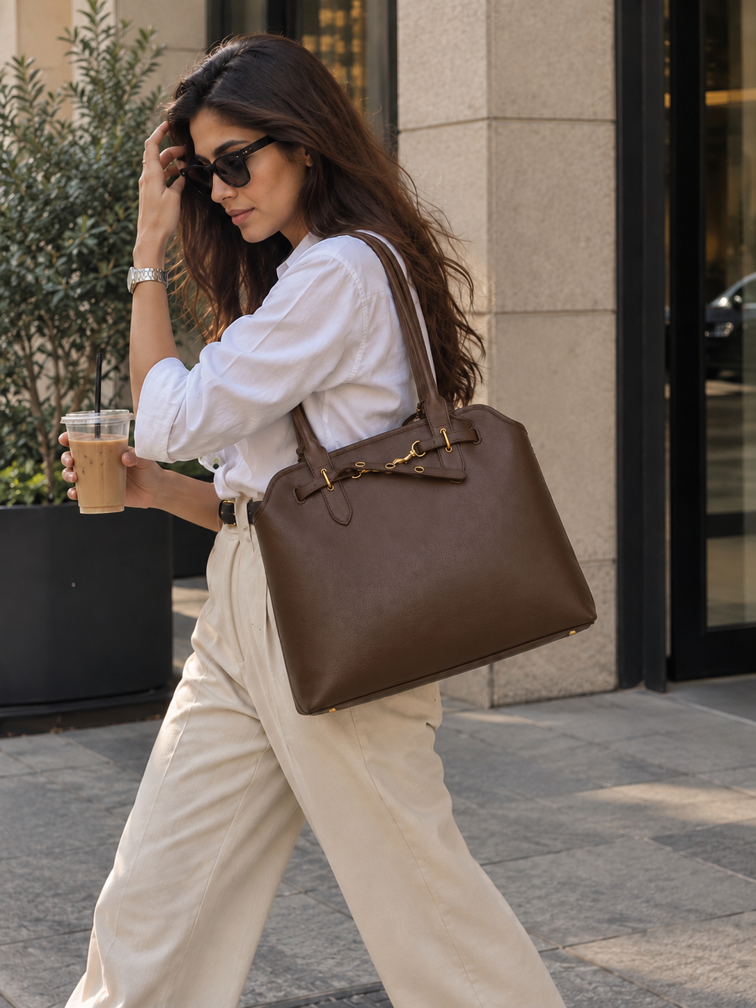 Auri Structured Work Tote – Laptop Bag Brown