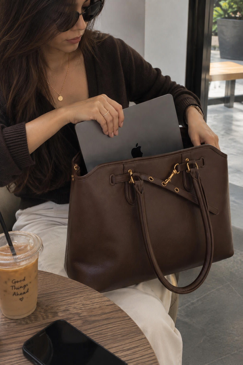 Auri Structured Work Tote – Laptop Bag Brown