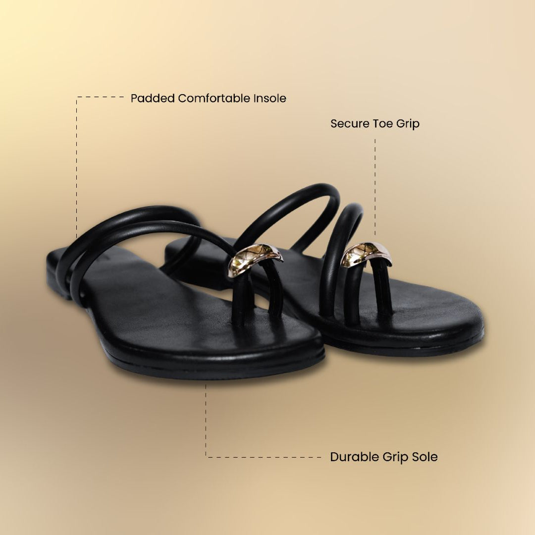 Kiva Toe Ring Flats Black
