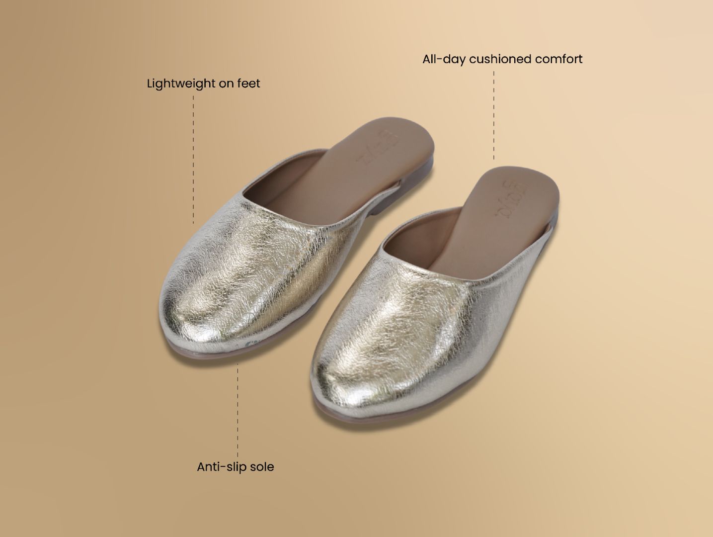 Aura Metallic Mules Gold