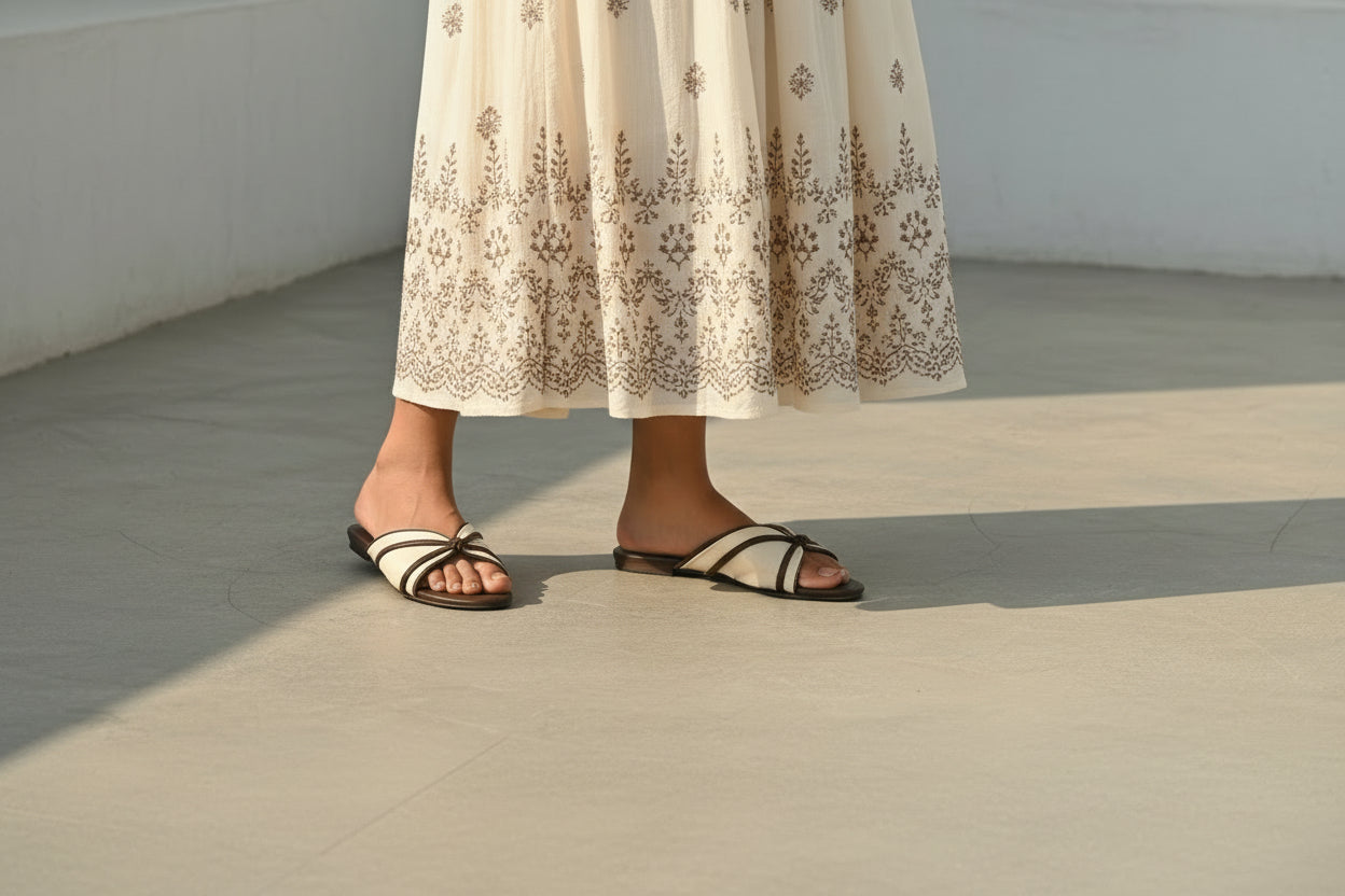 Noir Classic Slide Flats Cream