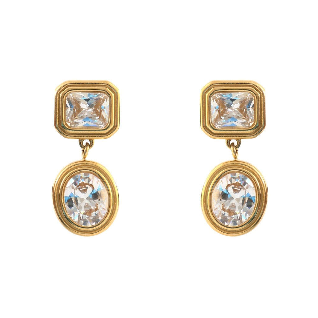 Square-to-Oval Anti-Tarnish Crystal Earrings