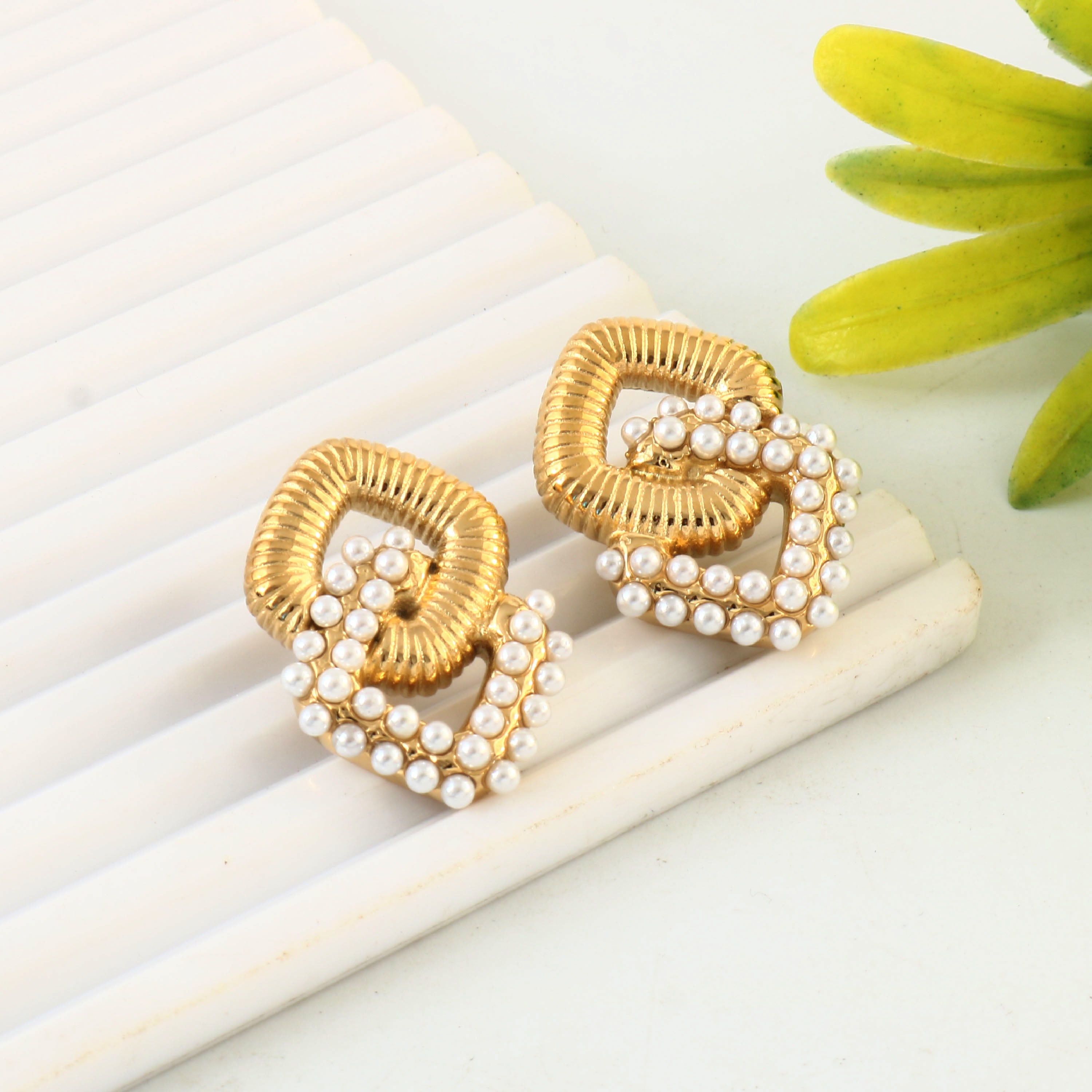 Golden Pearl Knot Earrings