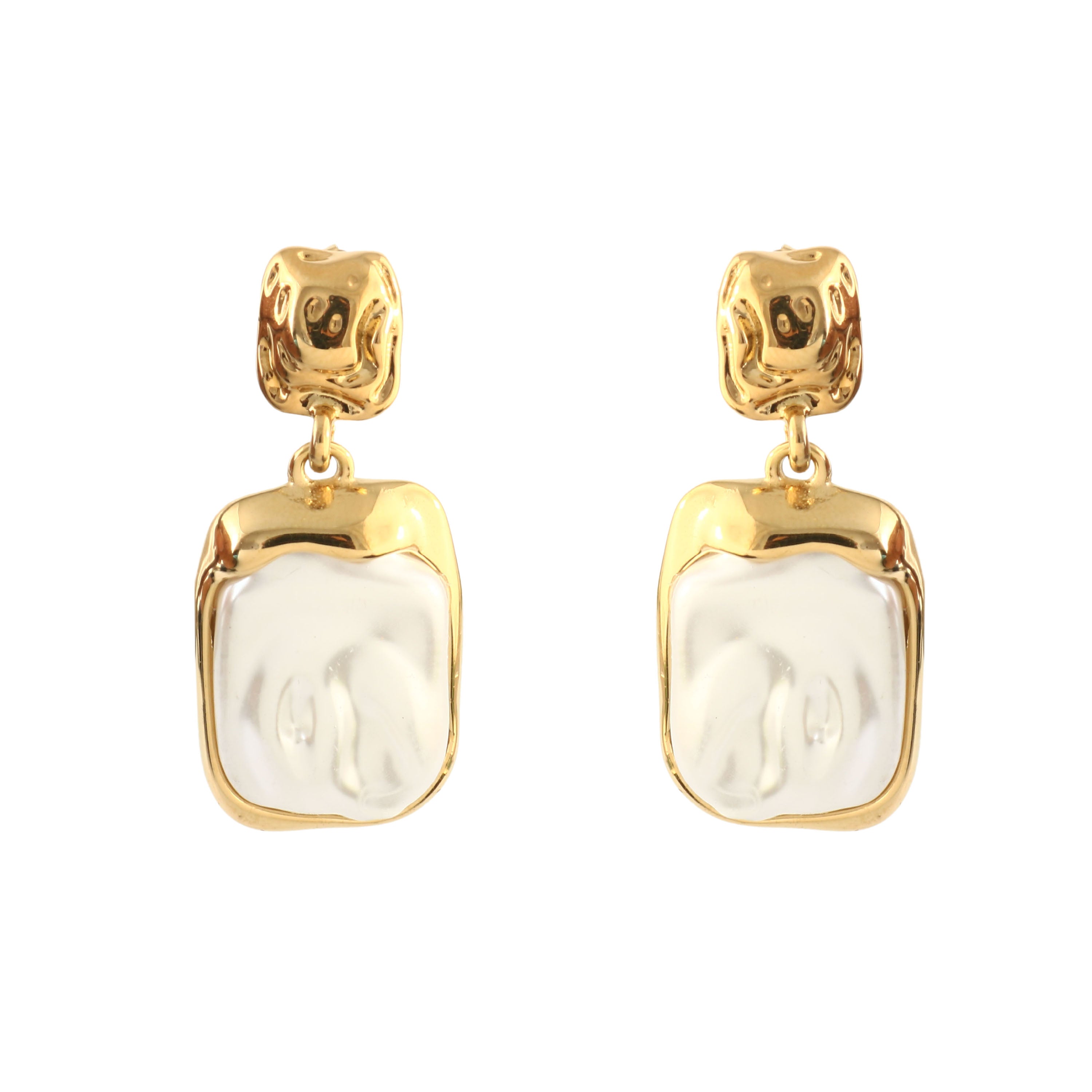 18K Gold Geometric Pearl Drop Earrings