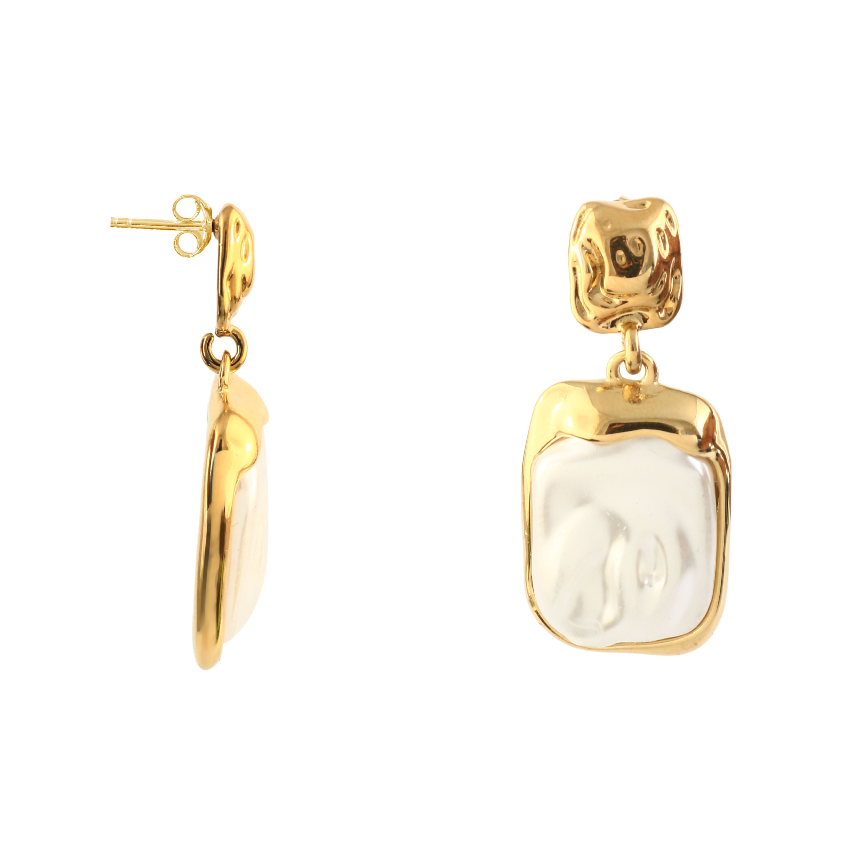 18K Gold Geometric Pearl Drop Earrings