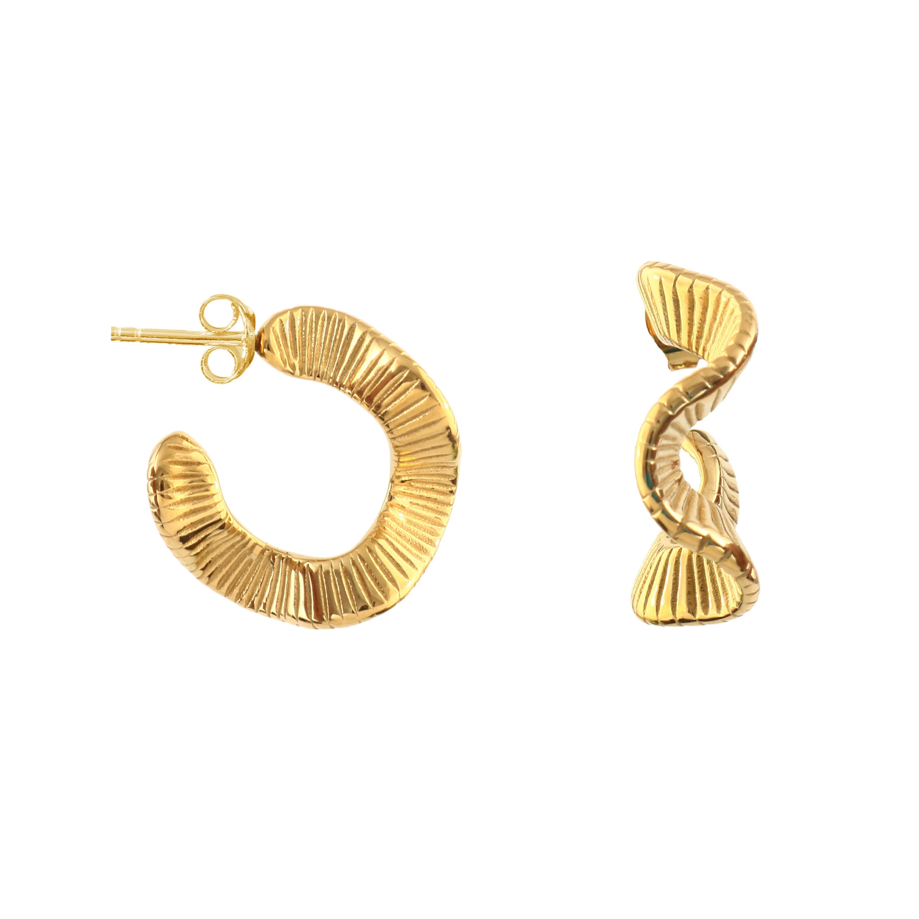 Gold hoop earrings on a white background