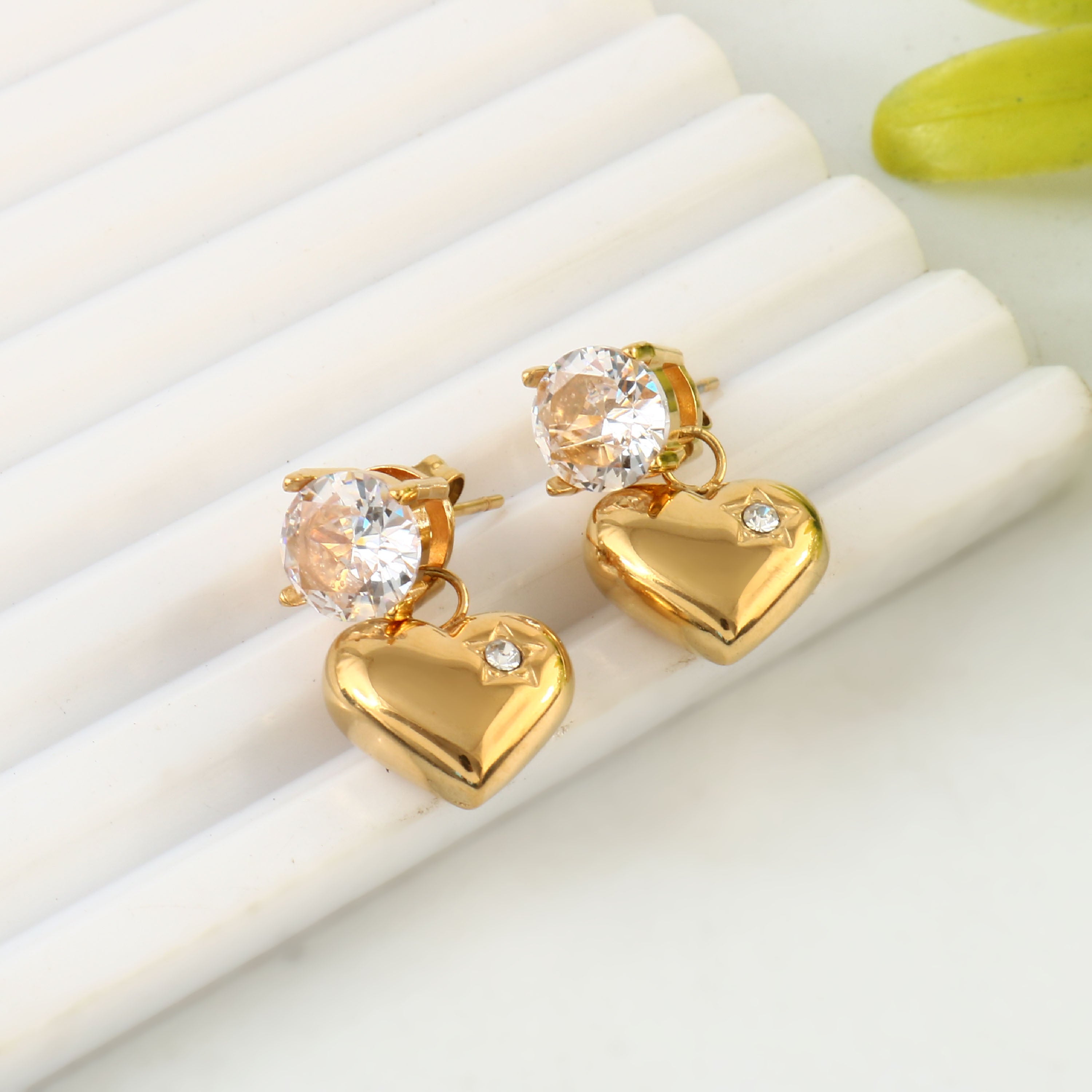 Heart Drop Stud Earrings - 18K Gold Plated & Waterproof
