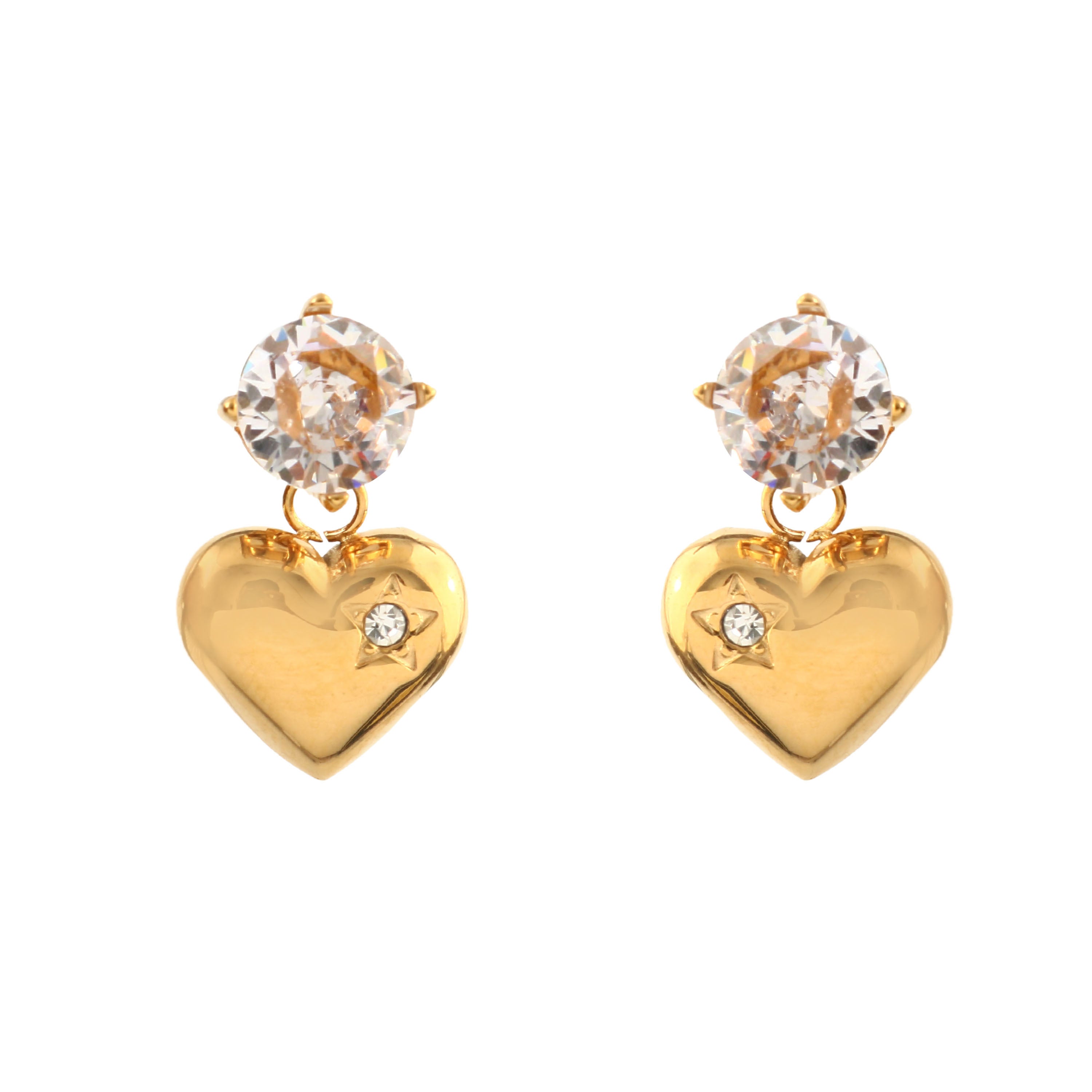 Heart Drop Stud Earrings - 18K Gold Plated & Waterproof