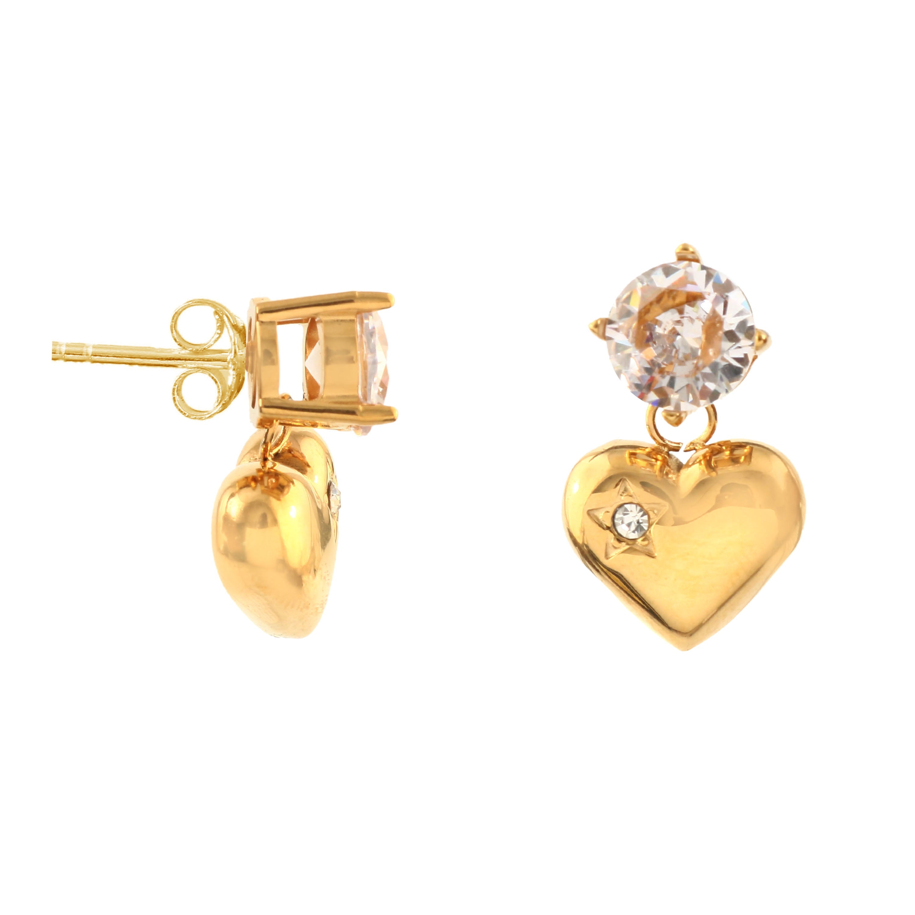 Heart Drop Stud Earrings - 18K Gold Plated & Waterproof