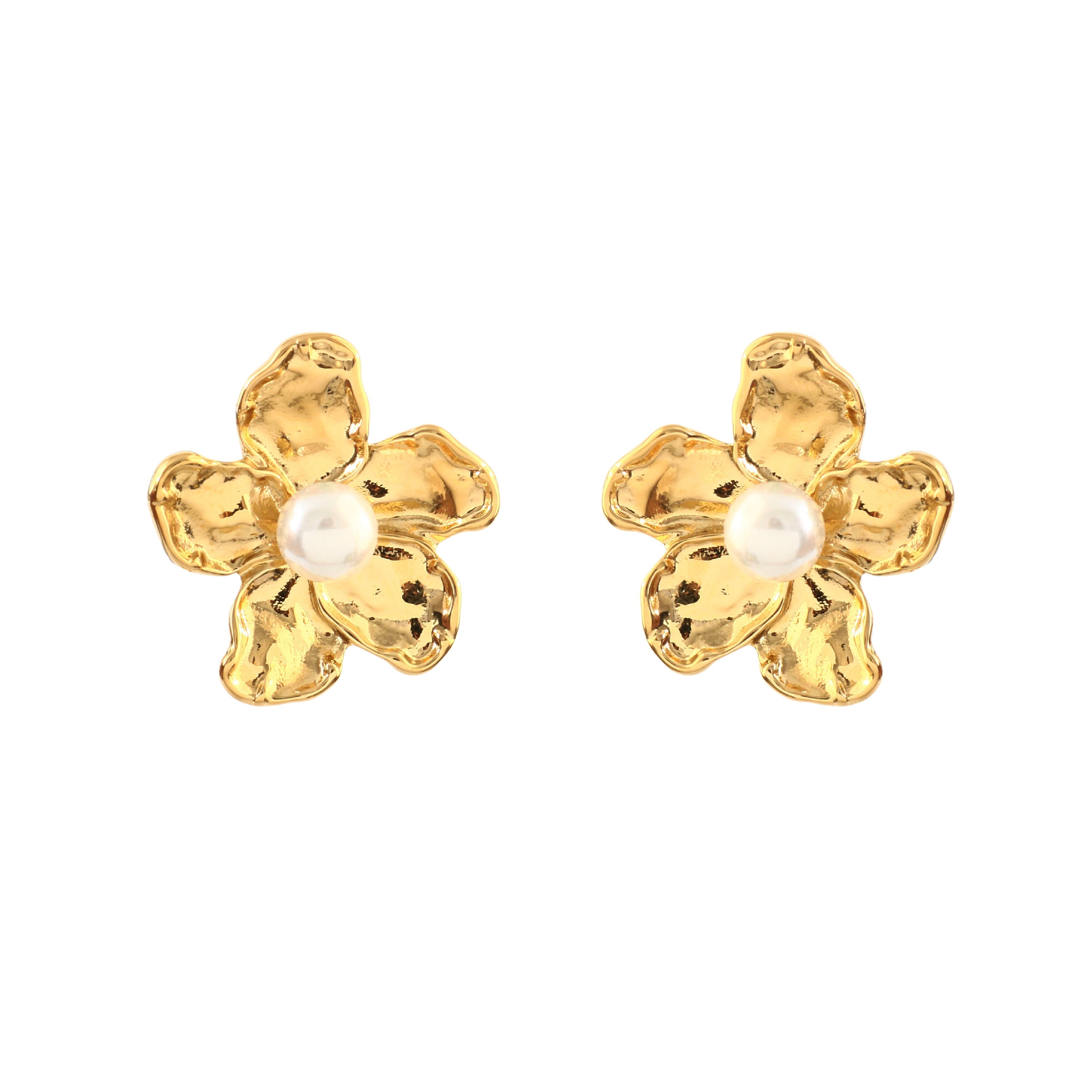 Pearl Blossom Stud Earrings - 18K Gold Plated