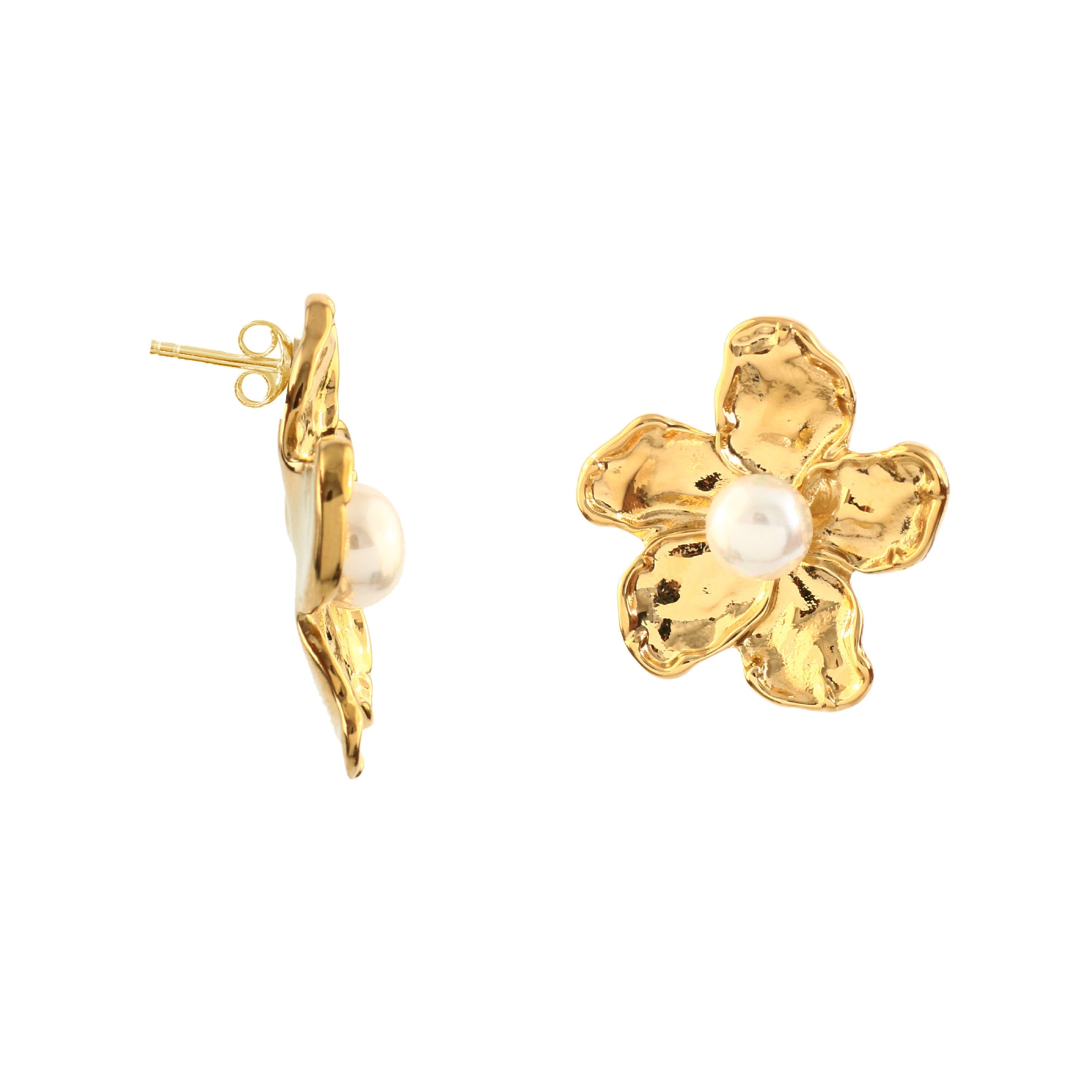Pearl Blossom Stud Earrings - 18K Gold Plated