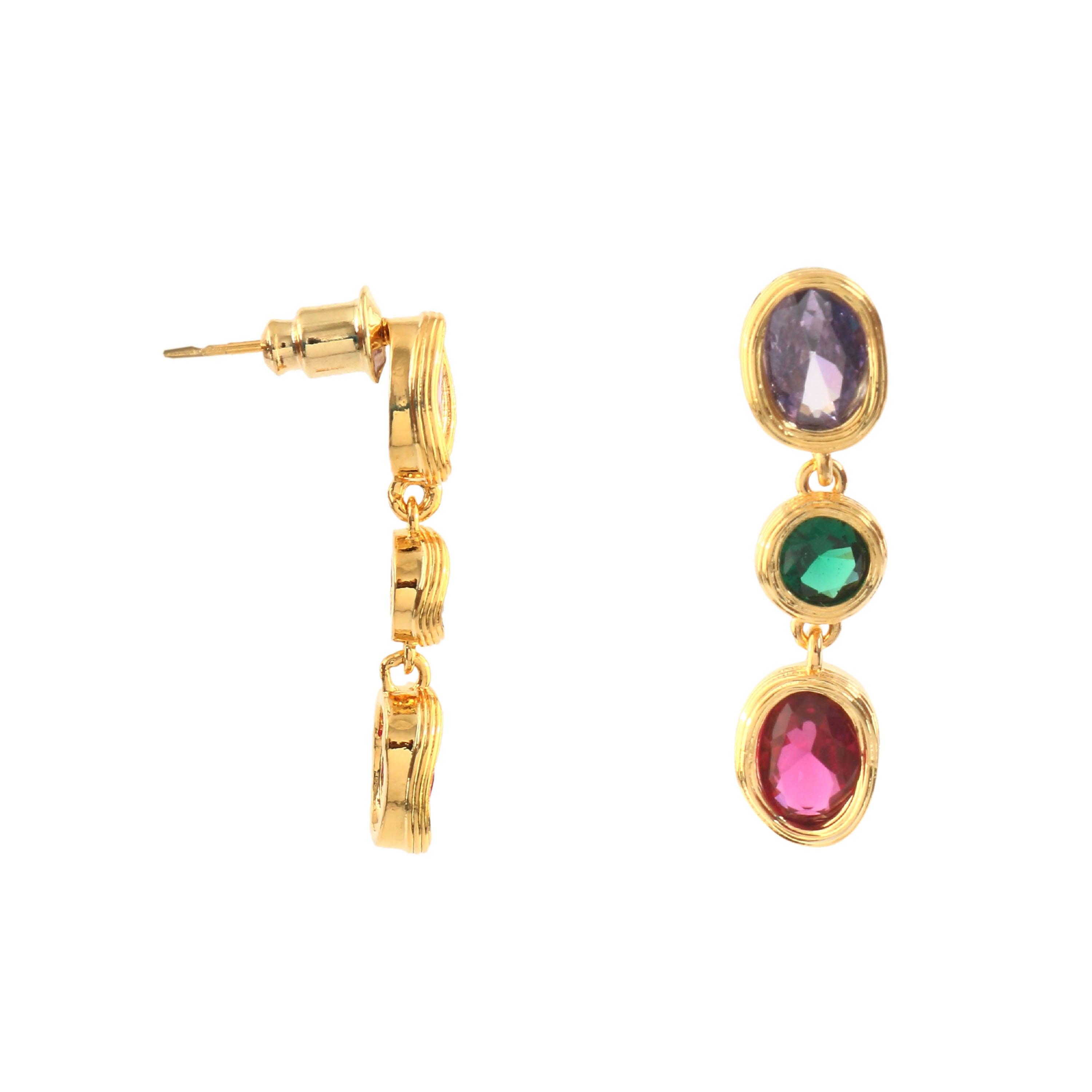 Trio Gem Drop Earrings – 18K Gold Plated