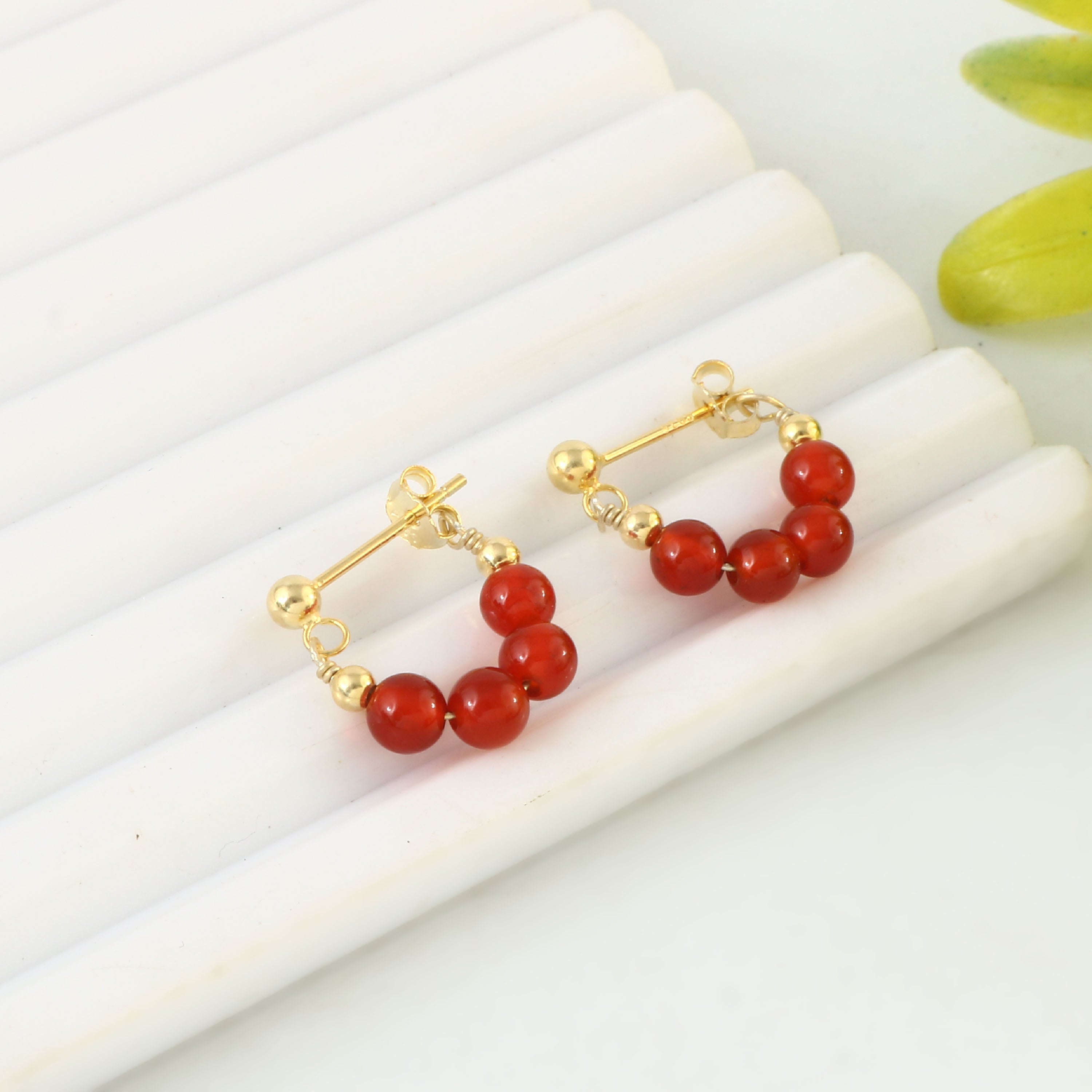 Scarlet Bead Mini Hoops – 18K Gold Plated & Waterproof