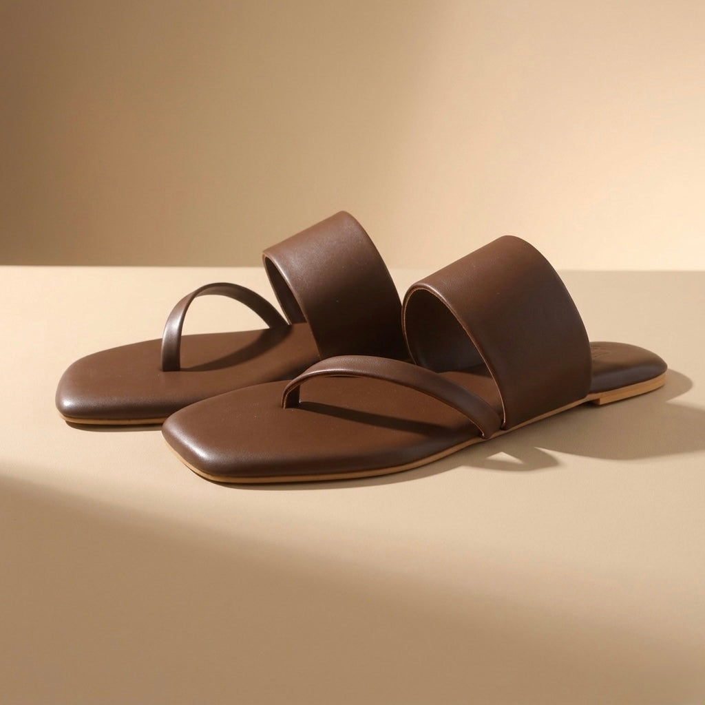 Ease Toe-Loop Slide Flats Brown