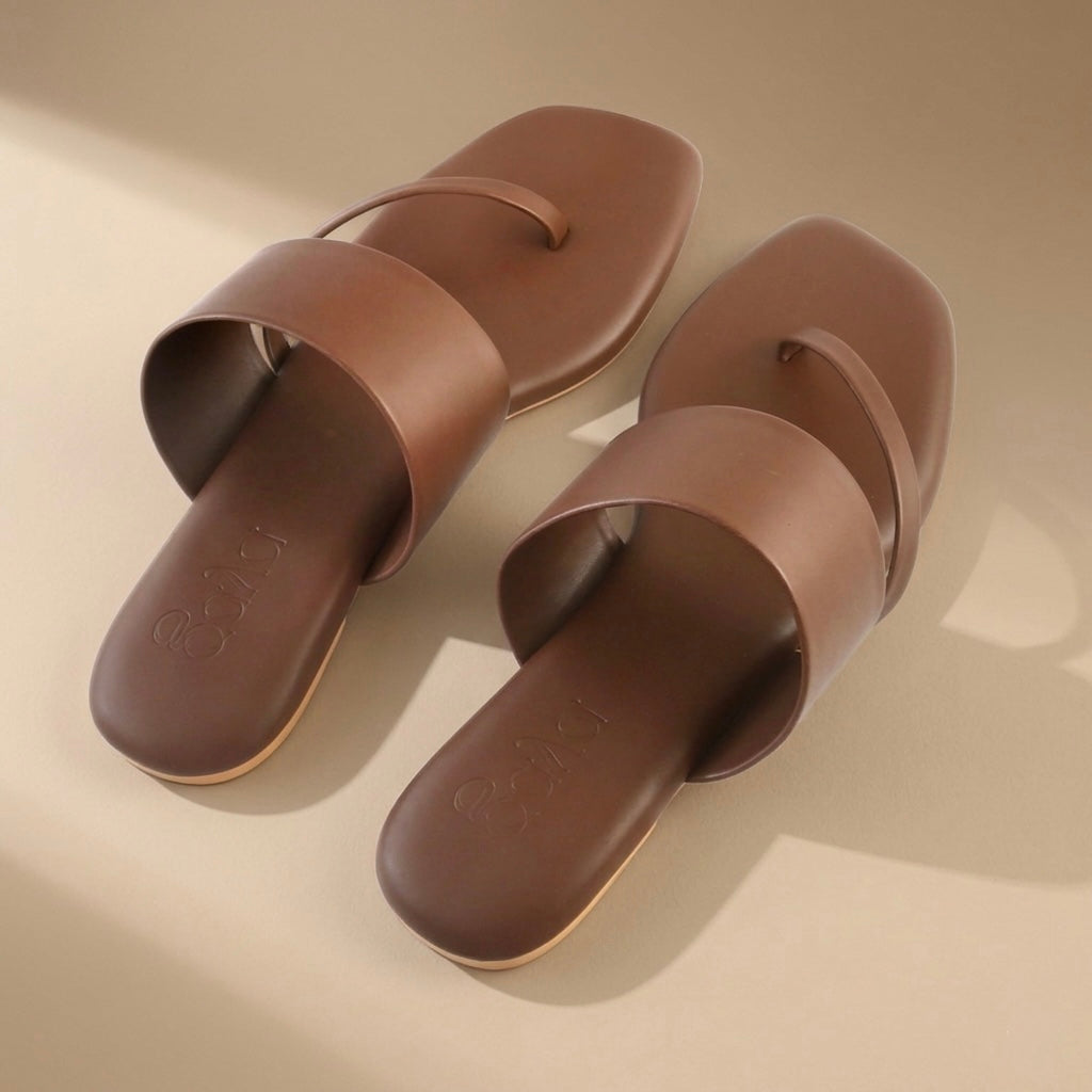 Ease Toe-Loop Slide Flats Brown