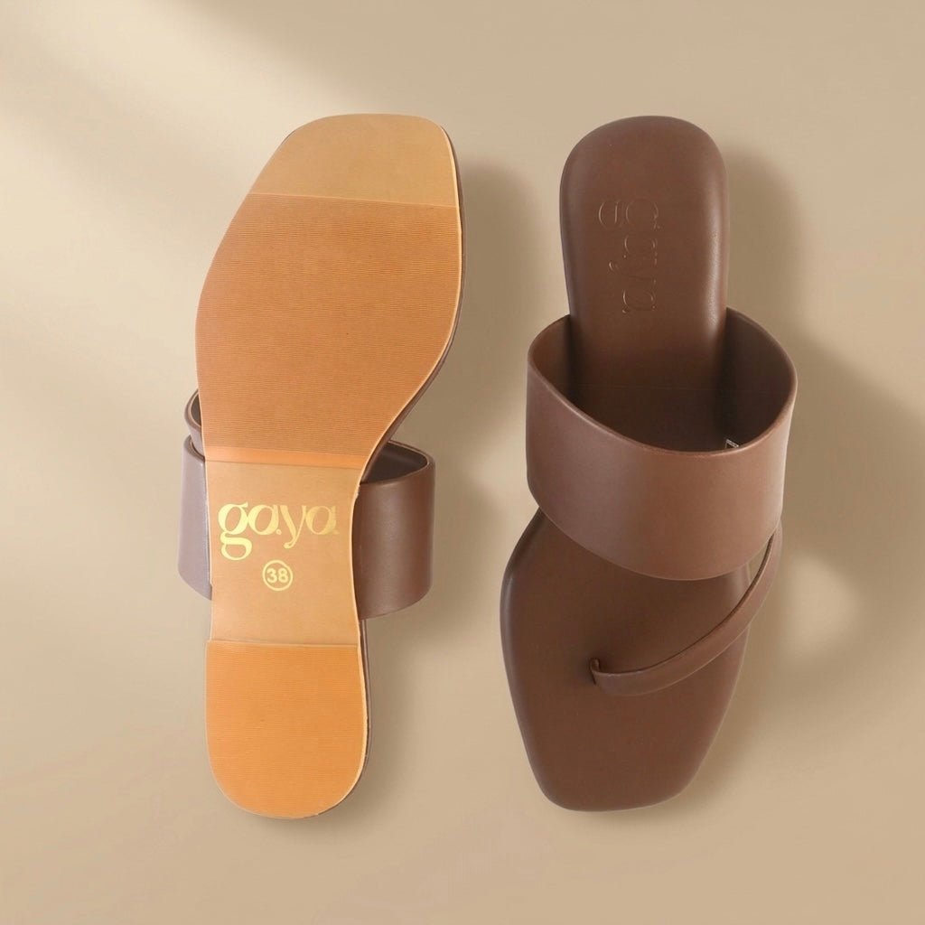 Ease Toe-Loop Slide Flats Brown
