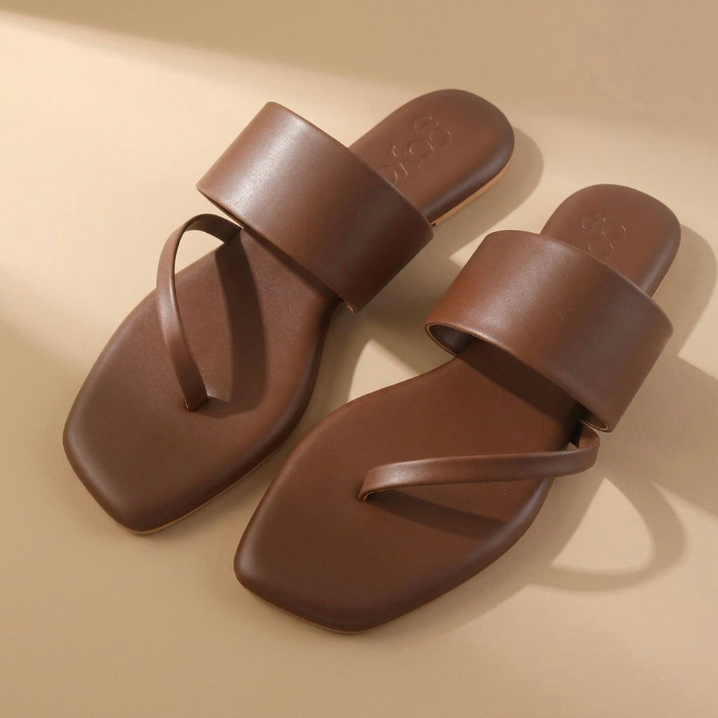 Ease Toe-Loop Slide Flats Brown