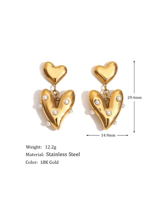 18K Gold Pearl Heart Drop Earrings