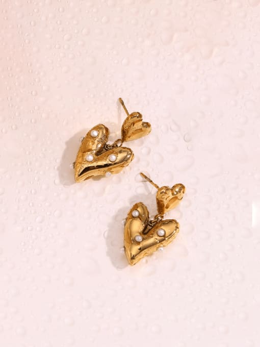 18K Gold Pearl Heart Drop Earrings