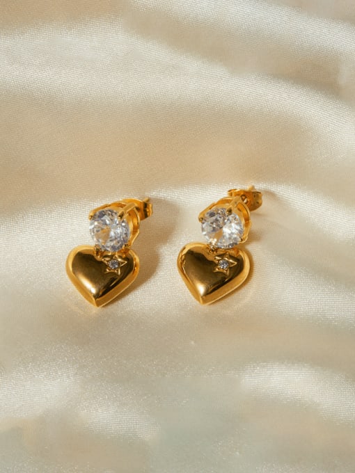 Heart Drop Stud Earrings - 18K Gold Plated & Waterproof