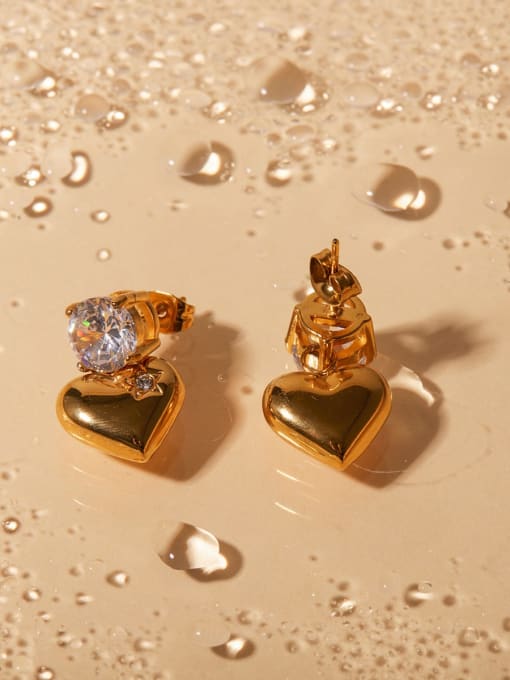 Heart Drop Stud Earrings - 18K Gold Plated & Waterproof