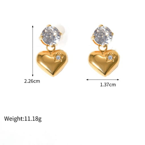 Heart Drop Stud Earrings - 18K Gold Plated & Waterproof