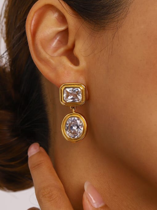 Square-to-Oval Anti-Tarnish Crystal Earrings