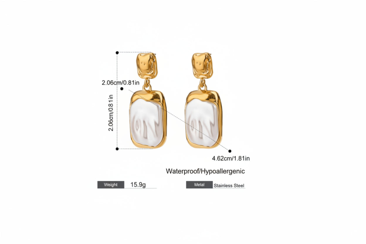 18K Gold Geometric Pearl Drop Earrings