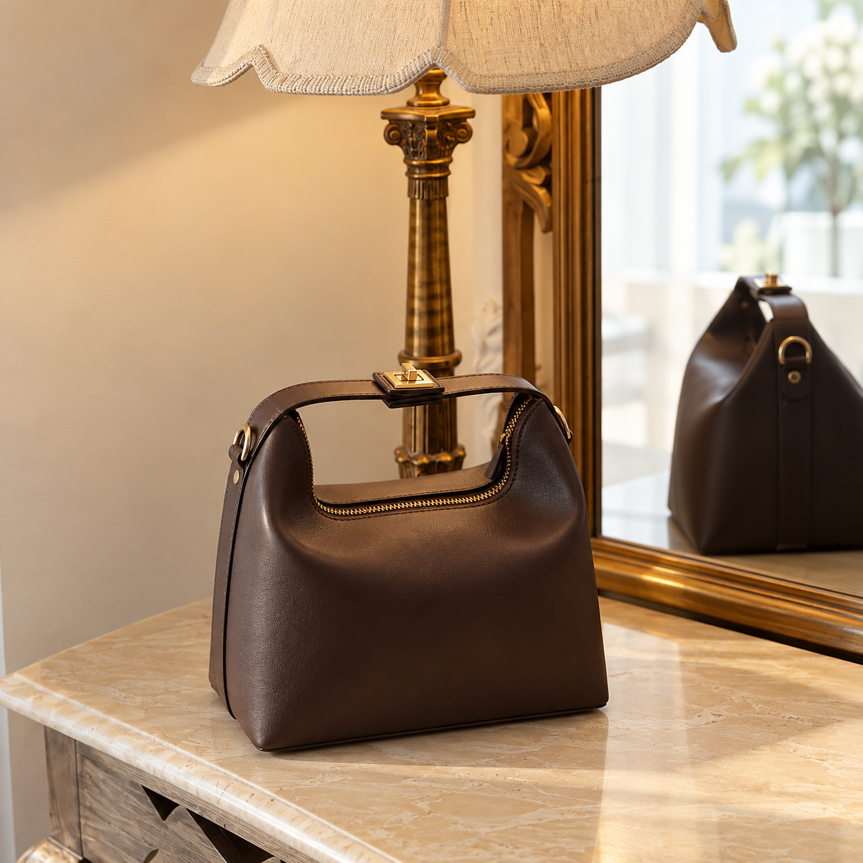 Noa Sculpted Mini Bag – Brown