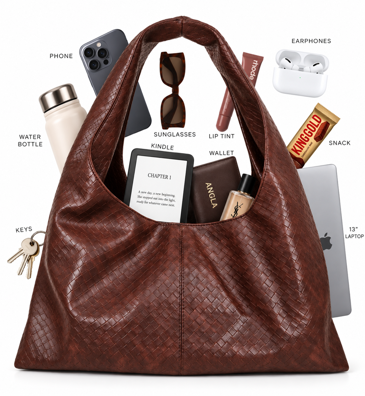 Elara Shoulder Bag – Woven Brown